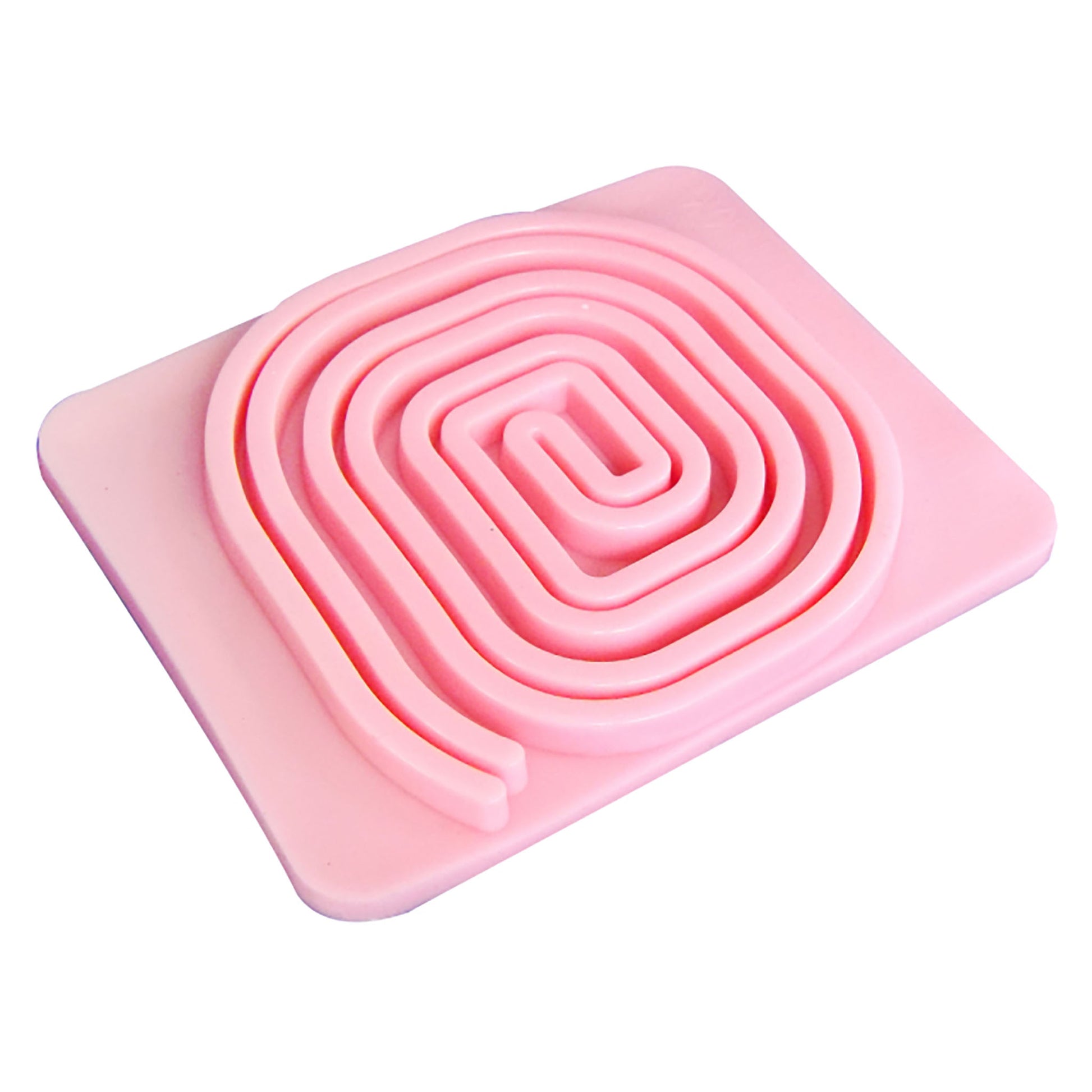 Pink laparoscopic ligature pad against a white background.