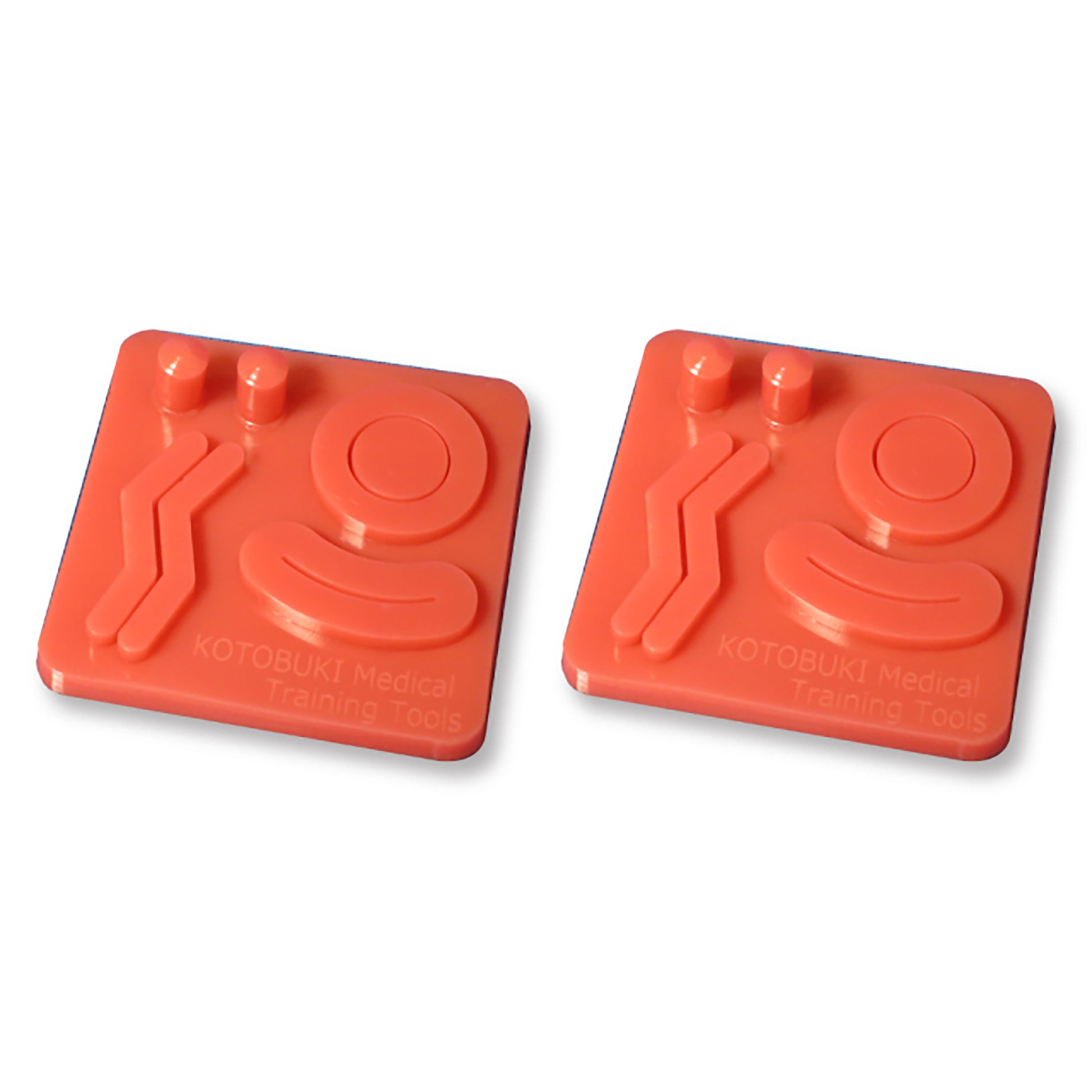 Two mini red silicon laparoscopic ligature pads with pre-cut wounds.